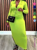 Plus Size Solid Color Long Sleeve Knits Midi Dress ZDF-33555