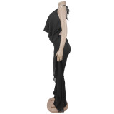 Halterneck Backless Irregular Top Two Piece Pants Set BY-7799