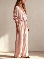 Loose V Neck Logn Sleeve Pants 2 Piece Set GWDS-260719