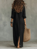 Short Sleeve Lapel Split Maxi Dress GWDS-260718