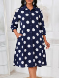 Polka Dot Print 3/4 Sleeve Midi Dress GYLY-11347