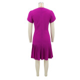 Pleated Bow Invisible Zipper Midi Dress GYLY-11299
