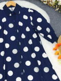 Polka Dot Print 3/4 Sleeve Midi Dress GYLY-11347