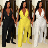 Halterneck Backless Irregular Top Two Piece Pants Set BY-7799