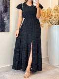 Polka Dot Printed V Neck Maxi Dress GYLY-10903