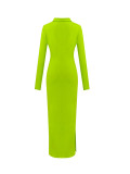 Plus Size Solid Color Long Sleeve Knits Midi Dress ZDF-33555