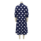 Polka Dot Print 3/4 Sleeve Midi Dress GYLY-11347