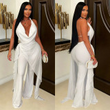 Halterneck Backless Irregular Top Two Piece Pants Set BY-7799