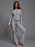 Solid Color Zipper Top Two Piece Pants Set YD-8840