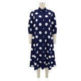 Polka Dot Print 3/4 Sleeve Midi Dress GYLY-11347