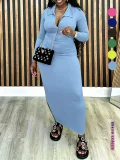 Plus Size Solid Color Long Sleeve Knits Midi Dress ZDF-33555