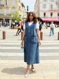 Plus Size Casual V Neck Denim Midi Dress GYLN-6330
