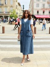 Plus Size Casual V Neck Denim Midi Dress GYLN-6330
