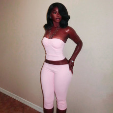 Solid Color Halterneck Top Two Piece Pants Set GDSF-Y26ST331