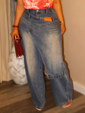 Plus Size Irregular Patchwork Washed Jeans GYLN-1888