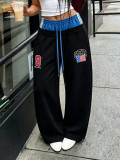 Letter Embroidery Color Block Patchwork Pants GYLN-3235