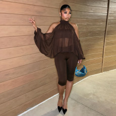 Solid Color Off Shoulder Three Piece Set GDSF-C26ST343