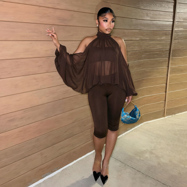 Solid Color Off Shoulder Three Piece Set GDSF-C26ST343