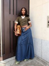 Plus Size High Waist Pleated Denim Long Skirt GYLN-6470