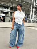 Plus Size Multi-pockets Washed Loose Jeans GYLN-8913