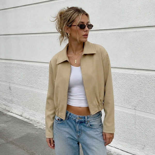 Lapel Neck Zipper Long Sleeve Jackets GPKJ-MR51635