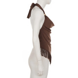 Halterneck Solid Color Tassel Vest GPKJ-MR49999