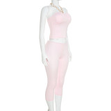 Solid Color Halterneck Top Two Piece Pants Set GDSF-Y26ST331