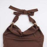 Halterneck Solid Color Tassel Vest GPKJ-MR49999
