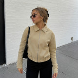 Lapel Neck Zipper Long Sleeve Jackets GPKJ-MR51635