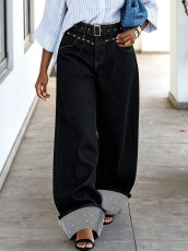 Plus Size Hot Drill Rivet Washed Jeans GYLN-3836