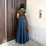 Plus Size High Waist Pleated Denim Long Skirt GYLN-6470