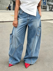 Plus Size Multi-pockets Washed Loose Jeans GYLN-8913