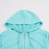 Solid Color Zipper Hooded Sweatshirt Two Piece Shorts Set GPKJ-MR51387