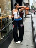 Letter Embroidery Color Block Patchwork Pants GYLN-3235