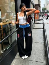 Letter Embroidery Color Block Patchwork Pants GYLN-3235