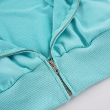 Solid Color Zipper Hooded Sweatshirt Two Piece Shorts Set GPKJ-MR51387