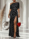 Polka Dot Mesh Slit Maxi Dress AIL-364