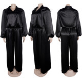 Loose Lantern Sleeve Top Wide-Leg Pants Two Piece Set NY-3953