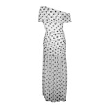 Polka Dot Mesh Slit Maxi Dress AIL-364