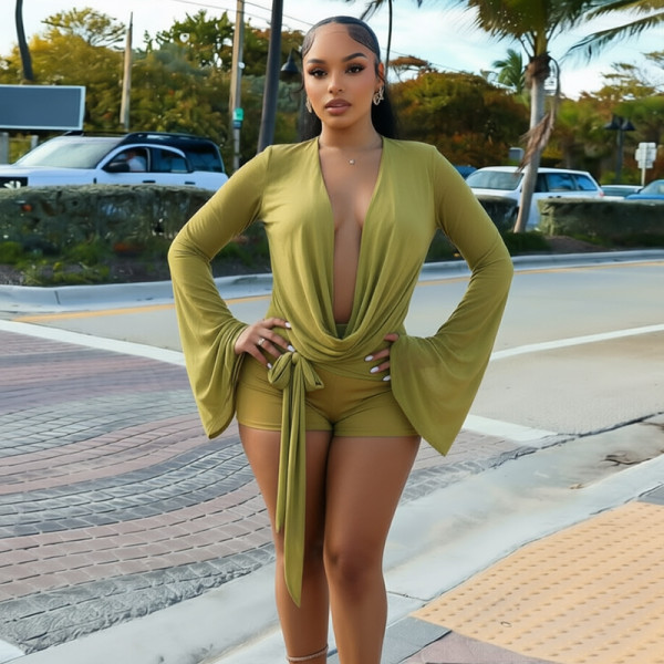 Mesh Long Sleeve Sexy Backless Romper GDSF-D26RP320