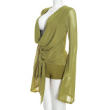 Mesh Long Sleeve Sexy Backless Romper GDSF-D26RP320