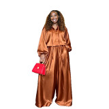 Loose Lantern Sleeve Top Wide-Leg Pants Two Piece Set NY-3953