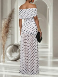 Polka Dot Mesh Slit Maxi Dress AIL-364