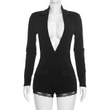 Deep V Neck Long Sleeve Romper GDSF-D26RP317