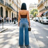 High Waist False 2pcs Wide Leg Jeans SH-391692