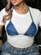 Short Sleeve Color Block Tie Up T Shirts SH-391654