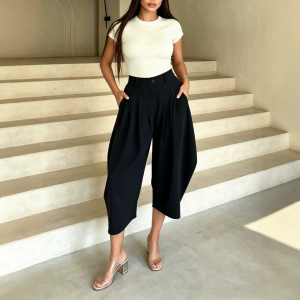 Casual Solid Color Loose Wide Leg Pants SH-391668