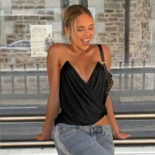 Transparent Shoulder Strap V-neck Top GPKJ-MR48428