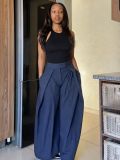 Solid Color Press Pleated Wide Leg Pants SH-391665