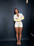 Long Sleeve Zipper Contrast Color Short Suit BMF-910